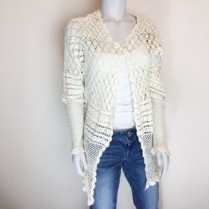 Long Knitted Doily Cardigan Cream Boho Sweater